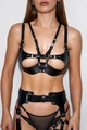 Fantazi İç Giyim - Deri Bustiyer Jartiyer Vücut Harness Takımı - Resim 4