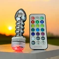 10,1 cm Küçük Boy Boğumlu LED Işıklı Kumandalı Anal Vajinal Plug - Gümüş - Resim 15