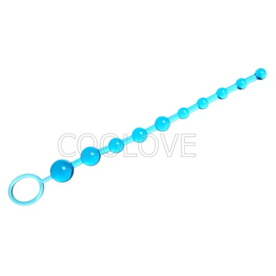 Sıralı Jel Mavi Zevk Topları Anal Plug, 25 Cm, Anal-Vajinal