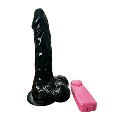 18cm Siyah Vibratör - Kademeli Ayarlı, Kumandalı, Vantuzlu, Titreşimli