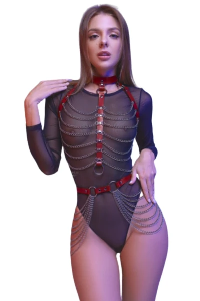 Deri Büstiyer Harness - Baştan Çıkarıcı, Çarpıcı, Zincir Detaylı