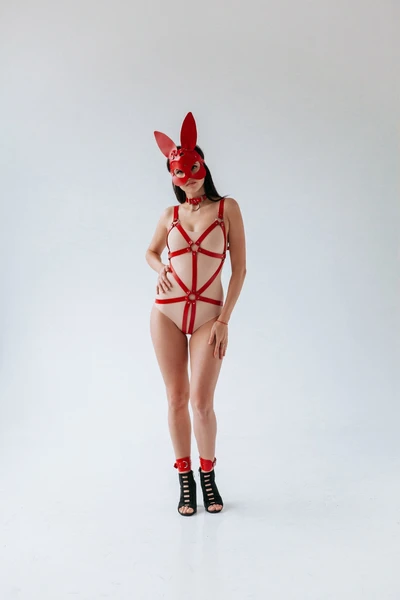 Kırmızı Seksi Tavşan Fantezi Kostüm Harness
