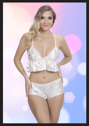 Beyaz Desenli Dekolteli Alt Üst Takım