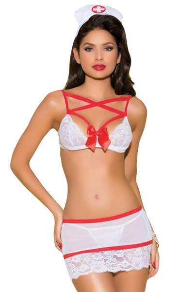 Hemşire Kostümü - Beyaz, Mini Etekli