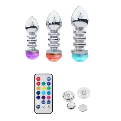 10,1 cm Küçük Boy Boğumlu LED Işıklı Kumandalı Anal Vajinal Plug - Gümüş