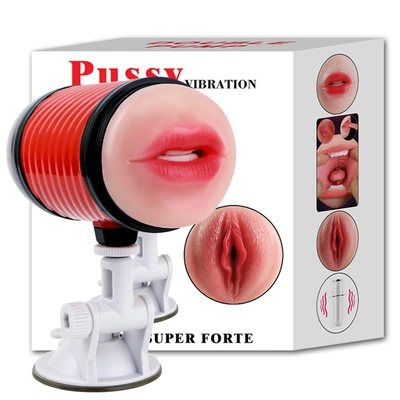 Çift Taraflı Realistik Vantuzlu Titreşimli Vajina-Ağız Mastürbatörü