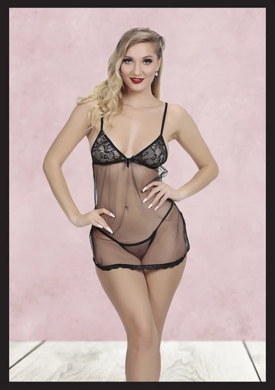 Kadın Siyah Fantezi Gecelik - Tül, Dantel Detaylı