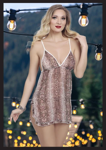 Yeni Sezon Kahverengi Desenli Mini Gecelik