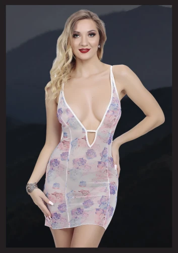 Özel Tasarım Pembe Desenli Seksi Fantezi Gecelik