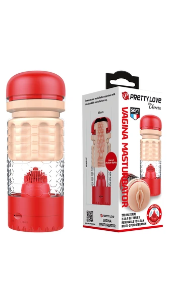 Realistik Titreşimli Vajina Mastürbatör - Kırmızı