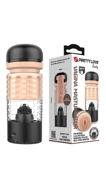 Realistik Titreşimli Vajina Mastürbatör, Siyah