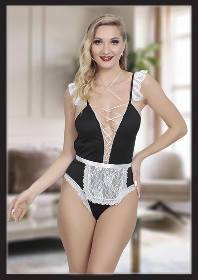 Siyah Dantelli Fantezi Hizmetçi Kostümü