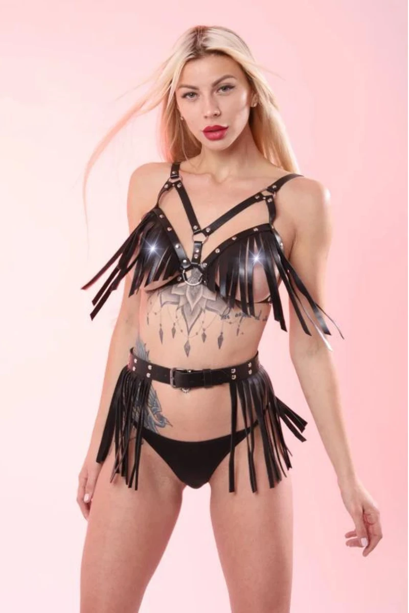 Baştan Çıkarıcı Fantezi Püskül Sütyen Etek Takımı