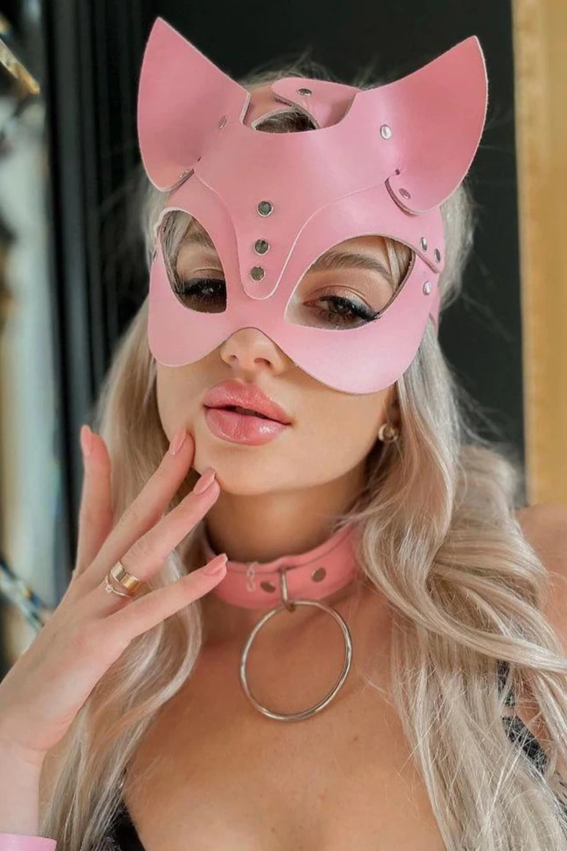 Bdsm Pembe Kedi Kulaklı Maske - Boyunluk