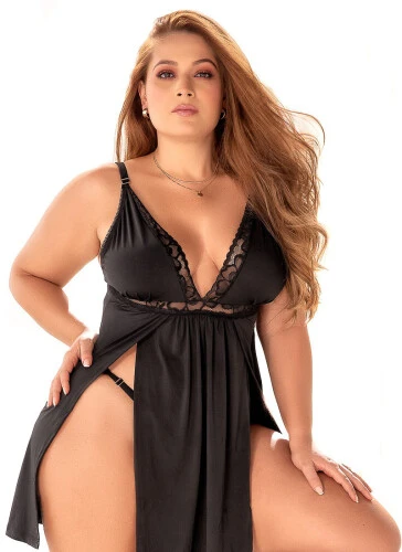 Büyük Beden Fantezi Gecelik - Dantel Detaylı, Seksi