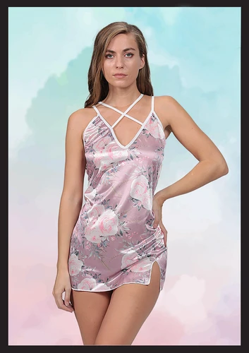 Fantezi Gecelik, Desenli, Boyun Detaylı