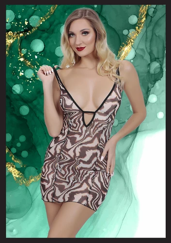 Kahverengi Desenli Fantezi Gecelik