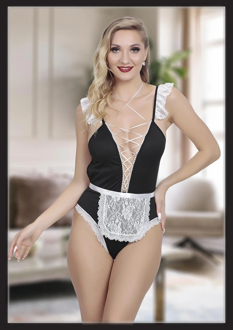 Siyah Dantelli Fantezi Hizmetçi Kostümü