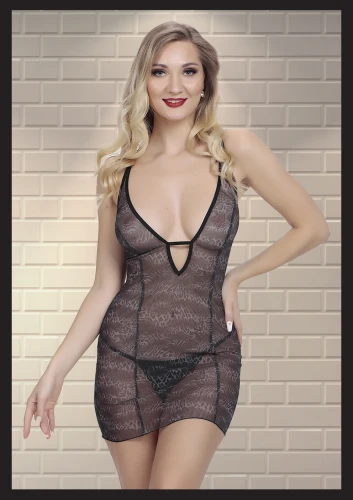 Siyah, Özel Tasarım Desenli Seksi Fantezi Gecelik