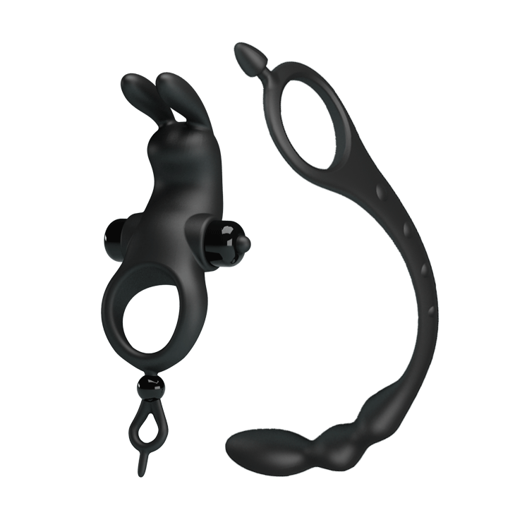 Tavşan Penis Halkası Anal Plug Seti - 10 Titreşim Fonksiyonlu, 3 Katmanlı, Siyah - Resim 10