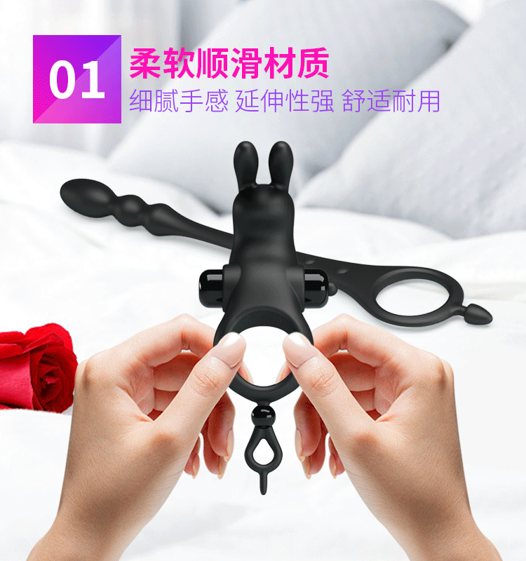 Tavşan Penis Halkası Anal Plug Seti - 10 Titreşim Fonksiyonlu, 3 Katmanlı, Siyah - Resim 15