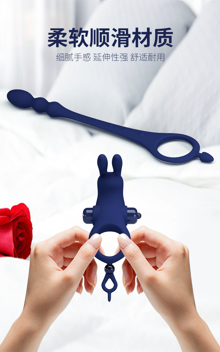 Mavi Tavşan Penis Halkası - 10 Titreşimli, 3 Katmanlı Anal Plug 2si 1 Arada - Resim 6