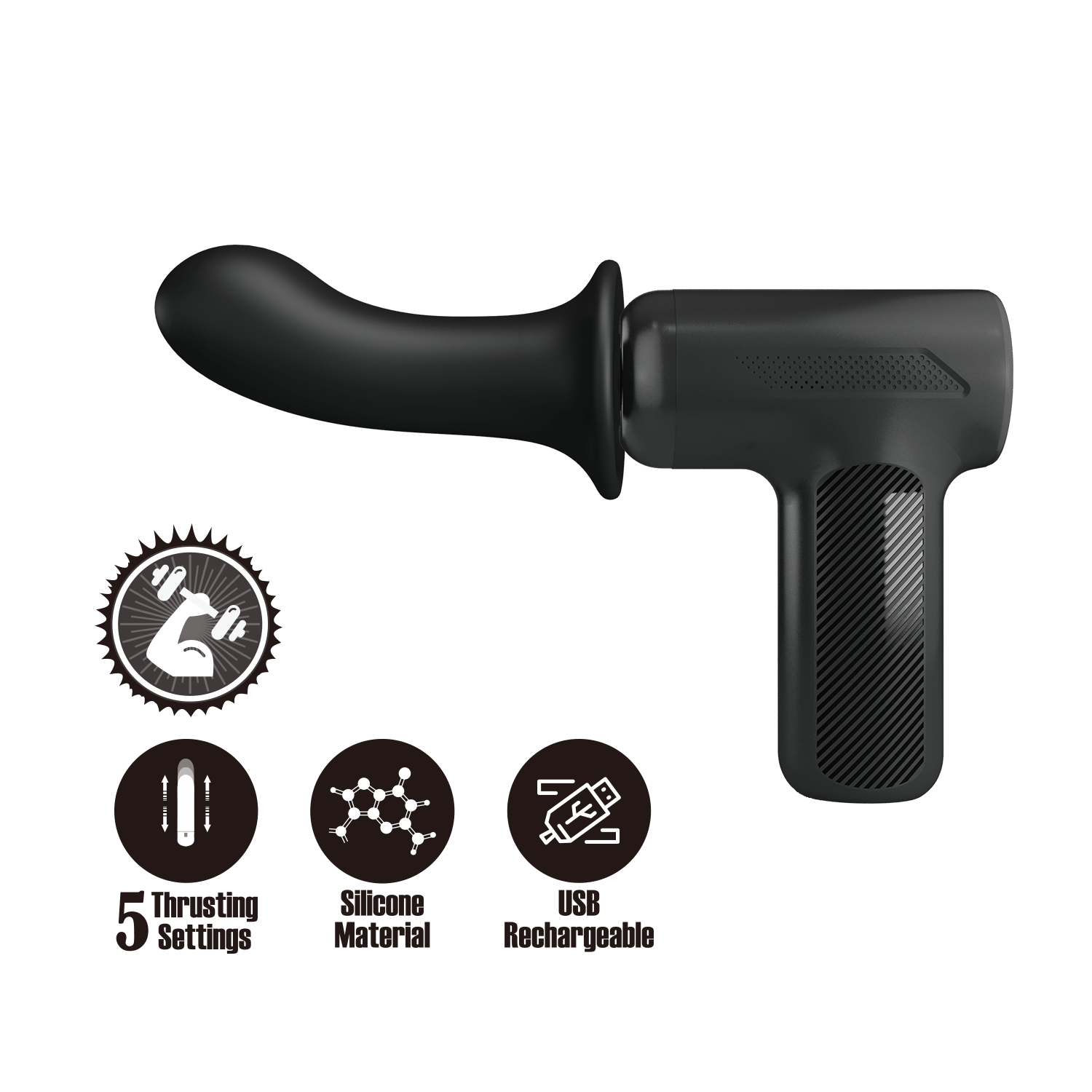 13.6 Cm Siyah Masaj Tabancası, 5 İtme Ayarlı - Resim 3