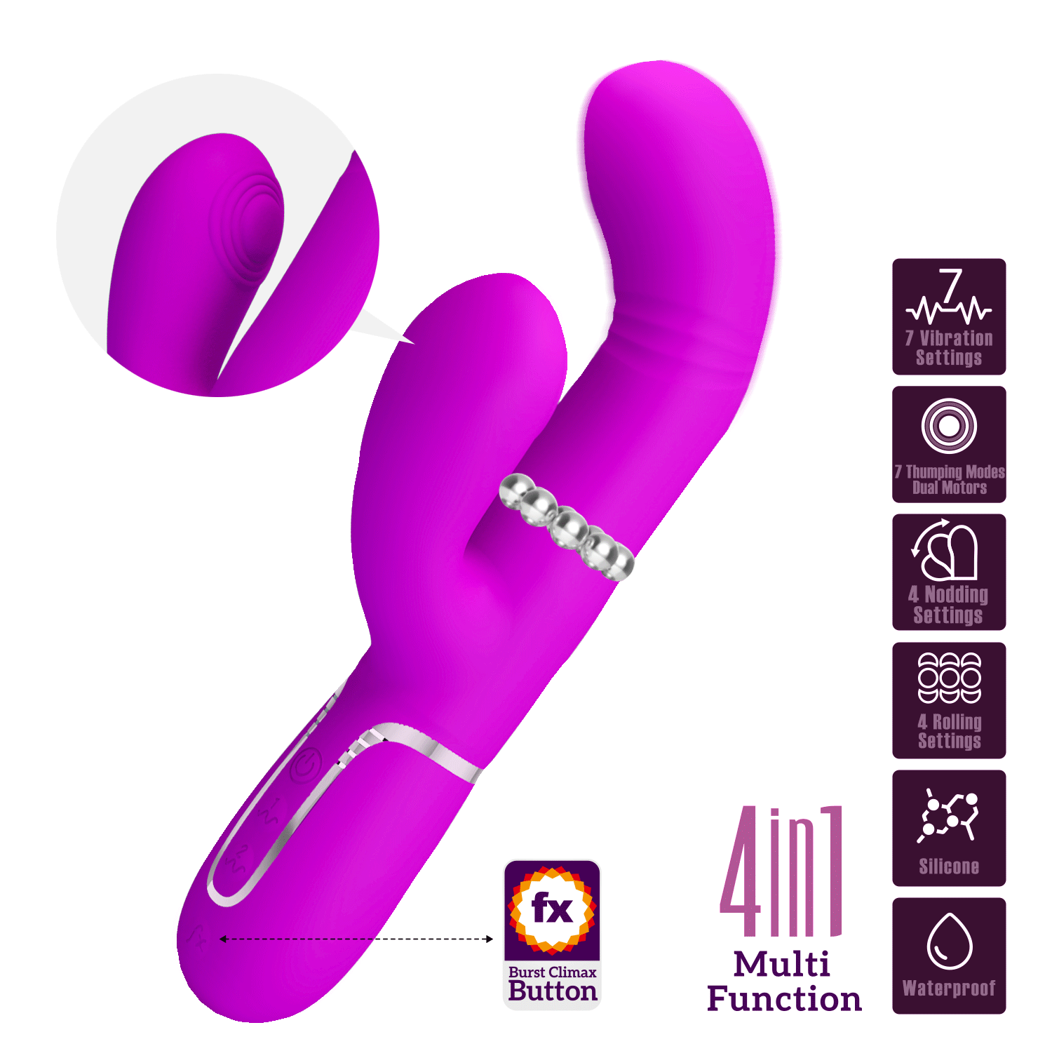 Ultra Teknolojik Rabbit Vibratör - 7 Titreşimli, 7 İtmeli, 4 Yuvarlamalı, 4 Sallanmalı - Resim 5